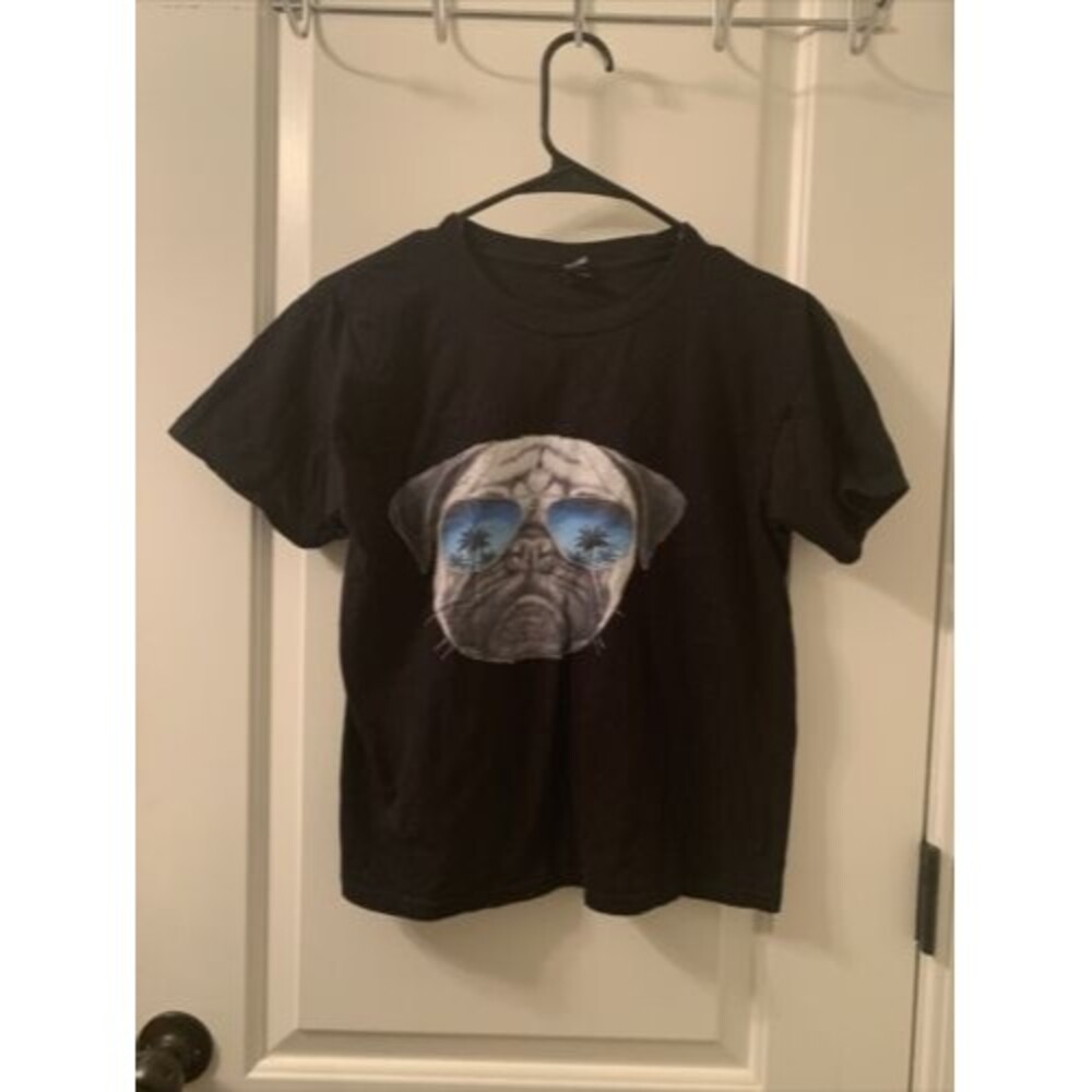 Anvil Boys Short SleeveT-Shirt Tee Dog with Sunglasses Size M Black
